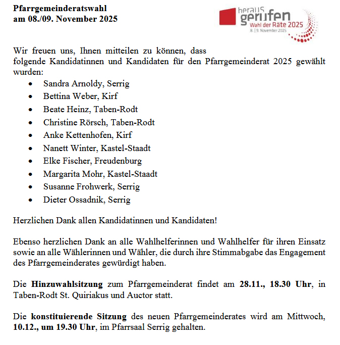Pfarrgemeinderat_2025 - Saar- Leuktal Maria Königin